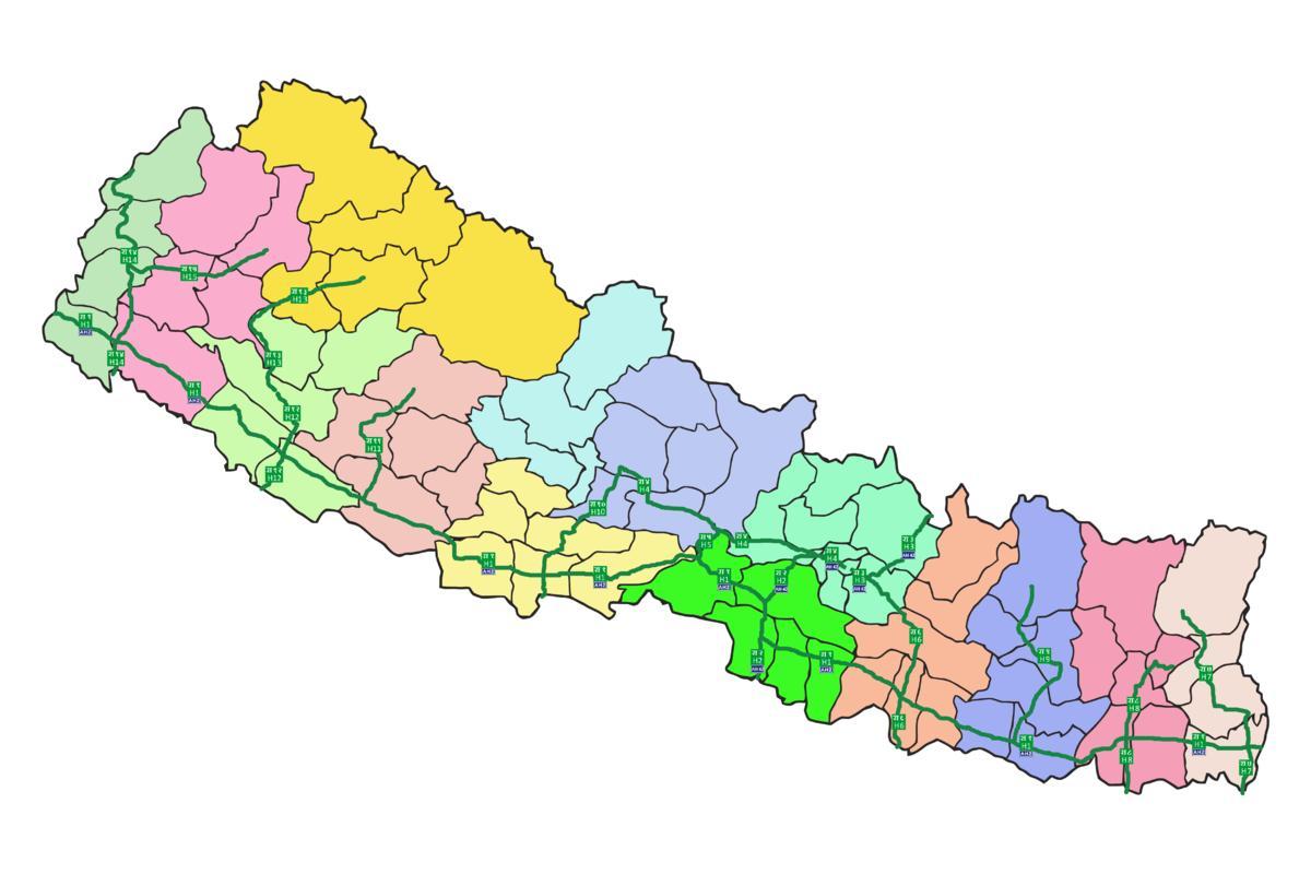 ನಕ್ಷೆ ನೇಪಾಳ ಪ್ರಮುಖ ಹೆದ್ದಾರಿಗಳು