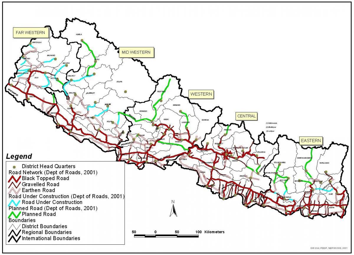 ನಕ್ಷೆ ನೇಪಾಳ ತೋರಿಸುವ ಹೆದ್ದಾರಿಗಳು
