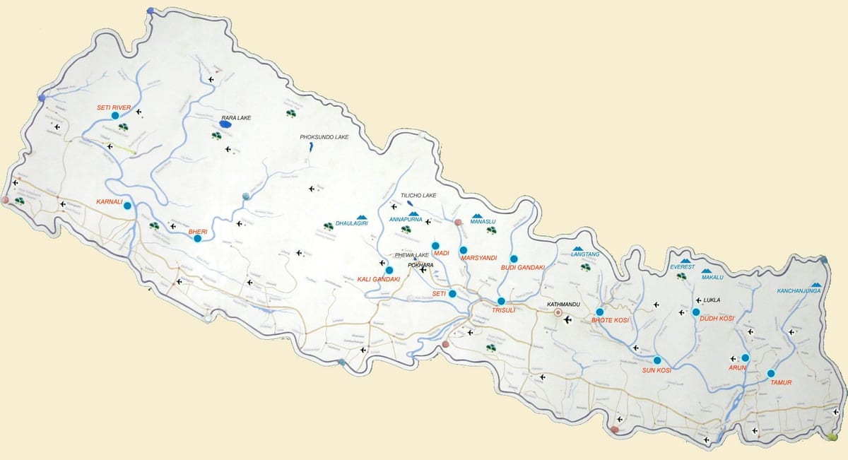 ನಕ್ಷೆ ನೇಪಾಳ ತೋರಿಸುವ ನದಿಗಳು