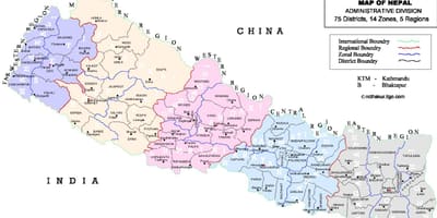 ನೇಪಾಳ ರಾಜಕೀಯ ನಕ್ಷೆ ಜಿಲ್ಲೆಗಳು